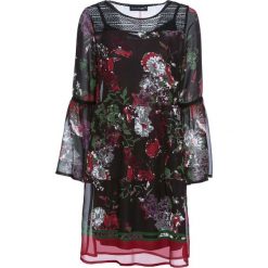 Sukienka bonprix czarny z nadrukiem. Czarne sukienki damskie bonprix, z nadrukiem, z materiału, boho, z okrągłym kołnierzem, z długim rękawem, długie, maxi. Za 129,99 zł.
