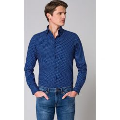 Koszula Granatowa w Mikrowzór Jovita. Koszule męskie LANCERTO, m, z nadrukiem, z bawełny, eleganckie, bez kołnierzyka, bez rękawów. W wyprzedaży za 199,90 zł.