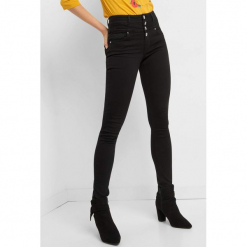 Jeansy skinny z wysokim stanem. Czarne rurki damskie Orsay, z bawełny. Za 139,99 zł.