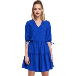 Chabrowa Sukienka w Stylu Boho. Niebieskie sukienki damskie marki Molly.pl, na co dzień, s, bez wzorów, z tkaniny, wakacyjne, z dekoltem w serek, bez rękawów, rozkloszowane. Za 139,90 zł.