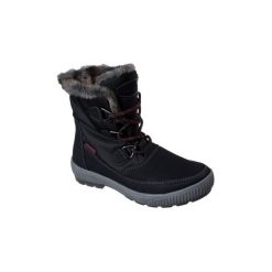 Śniegowce Skechers WOODLAND 48647 BLK. Czarne kozaki damskie Skechers, bez obcasa, bez zapięcia. Za 309,57 zł.