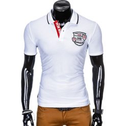 KOSZULKA MĘSKA POLO Z NADRUKIEM S905 - BIAŁA. Białe koszulki polo męskie marki Ombre Clothing, s, z nadrukiem. Za 55,00 zł.