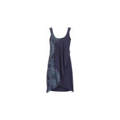 Sukienki krótkie Desigual SEVILLA. Niebieskie sukienki damskie Desigual, bez wzorów, bez kołnierzyka, z krótkim rękawem, krótkie, mini. Za 399,00 zł.
