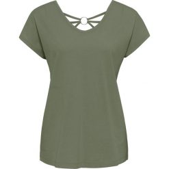 Shirt z ozdobnym tyłem bonprix oliwkowy. Zielone koszulki damskie bonprix, bez wzorów, z dekoltem w serek. Za 42,99 zł.