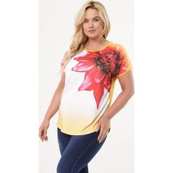 Żółta Bluzka Prescience. Żółte bluzki damskie Born2be, xl, z nadrukiem, z dzianiny, z okrągłym kołnierzem. Za 39,99 zł.