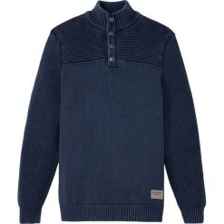 Sweter ze stójką bonprix ciemnoniebieski. Niebieskie swetry męskie bonprix, s, bez wzorów, ze stójką, bez kaptura. Za 129,99 zł.