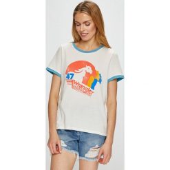 Wrangler - Top. Szare topy damskie Wrangler, l, z nadrukiem, z bawełny, z okrągłym kołnierzem. Za 119,90 zł.