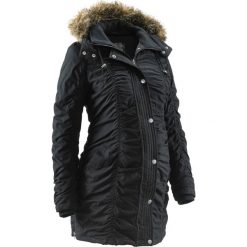 Kurtka ciążowa z kapturem, z regulacją obwodu bonprix czarny. Czarne kurtki damskie bonprix, na zimę, bez wzorów, moda ciążowa. Za 249,99 zł.