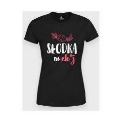 Koszulka damska Słodka w chu*. Koszulki damskie MegaKoszulki, s, bez wzorów, z bawełny, z podwójnym kołnierzykiem. Za 54,90 zł.