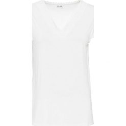 Shirt bonprix biel wełny. Białe koszulki damskie bonprix, bez wzorów, z wełny, z dekoltem w serek, bez rękawów. Za 42,99 zł.