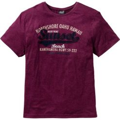 T-shirt z nadrukiem i aplikacją bonprix jeżynowy melanż. Fioletowe koszulki męskie bonprix, xl, z nadrukiem, bez kołnierzyka. Za 42,99 zł.