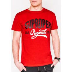 T-shirt męski z nadrukiem S1074 - czerwony. Czerwone t-shirty męskie Ombre Clothing, s, z nadrukiem, z bawełny, bez kołnierzyka. Za 14,99 zł.
