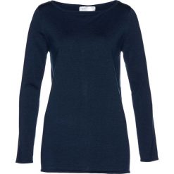 Sweter z perełkami bonprix ciemnoniebieski. Niebieskie swetry damskie bonprix, bez wzorów, bez rękawów, bez kaptura. Za 99,99 zł.