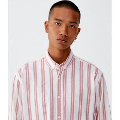 Koszula relaxed fit w pionowe paski. Różowe koszule męskie marki Pull&Bear, m, w paski, z długim rękawem. Za 69,90 zł.