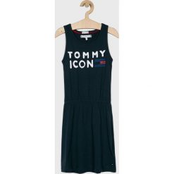 Tommy Hilfiger - Sukienka 128-176 cm. Niebieskie sukienki dziewczęce TOMMY HILFIGER, z nadrukiem, z bawełny, casualowe, bez rękawów, proste. Za 199,90 zł.