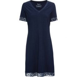 Koszula nocna bonprix ciemnoniebieski. Niebieskie koszule nocne damskie bonprix, z aplikacjami, z bawełny, bez kołnierzyka, bez rękawów. Za 54,99 zł.
