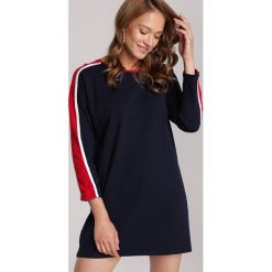 Granatowa Sukienka Sabrirea. Niebieskie sukienki damskie Renee, xl, bez wzorów, z dzianiny, bez kołnierzyka, bez rękawów. Za 59,99 zł.