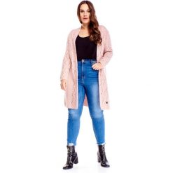 Długi sweter z ozdobnym luźnym splotem różowy. Różowe swetry damskie N/A, plus size, bez wzorów, z poliesteru, z długim rękawem, długie, bez kaptura. Za 105,03 zł.