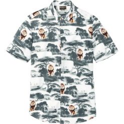 Koszula z krótkim rękawem z wiskozy bonprix czarno-biały w lwy. Czarne koszule męskie bonprix, xl, z nadrukiem, z wiskozy, bez kołnierzyka, z krótkim rękawem. Za 49,99 zł.