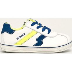 Primigi - Buty dziecięce. Białe trampki chłopięce Primigi, bez wzorów, ze skóry, sportowe, bez zapięcia. Za 239,90 zł.