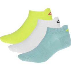 Skarpetki sportowe damskie (3 pary) SOD213 - mięta+soczysta zieleń neon+biały. Żółte skarpetki damskie 4f, bez wzorów, z materiału. Za 29,99 zł.