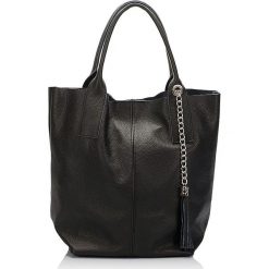 Shopper bag damskie: Skórzany shopper bag w kolorze czarnym – 28 x 56 x 17 cm