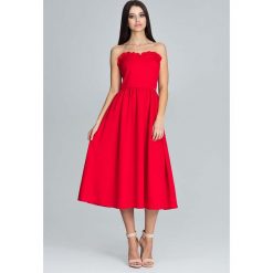 Czerwona Wieczorowa Midi Sukienka Gorsetowa z Falbankami. Czerwone sukienki balowe marki Molly.pl, na imprezę, l, z gorsetem, midi, dopasowane. Za 194,90 zł.