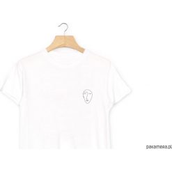 Twarz T-Shirt Koszulka Biała Czarna Linie. Białe bluzki damskie Pakamera, l, z bawełny. Za 75,00 zł.