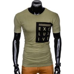 T-shirt męski z nadrukiem S882 - khaki. Brązowe t-shirty męskie Ombre Clothing, s, z nadrukiem, bez kołnierzyka. Za 17,40 zł.