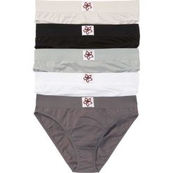Figi (5 par) bonprix biało-czarno-szarny. Białe majtki damskie marki bonprix, z aplikacjami, z tkaniny. Za 34,95 zł.