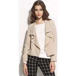 Beżowy Żakiet - Narzutka z Wolnymi Połami. Brązowe marynarki damskie NIFE, xl, bez wzorów, z elastanu, bez rękawów. Za 145,90 zł.