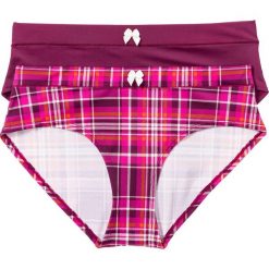 Figi "panty" (2 pary) bonprix w kratę + jeżynowy. Fioletowe panty damskie bonprix, z nadrukiem. Za 35,98 zł.