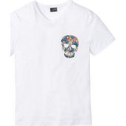 T-shirt bonprix biały. Białe koszulki męskie bonprix, s, bez wzorów, z dekoltem w serek, bez rękawów. Za 34,99 zł.