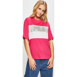 Fila - Top. Różowe bluzki damskie Fila, s, z nadrukiem, z bawełny, z okrągłym kołnierzem. W wyprzedaży za 69,90 zł.