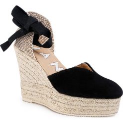 Espadryle MANEBI - Heart Shape Wedges K 1.0 WH Black. Czarne espadryle damskie Manebi, bez wzorów, z zamszu, bez obcasa, na obcasie. W wyprzedaży za 399,00 zł.