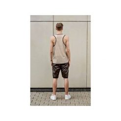 T-shirty męskie: Tank top ze skóry ekologicznej duża kratka |BEŻOWY|