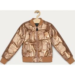 Guess Jeans - Kurtka bomber dziecięca 116-175 cm. Żółte kurtki dziewczęce Guess Jeans, z aplikacjami, z poliesteru, krótkie, bez kaptura. Za 399,90 zł.