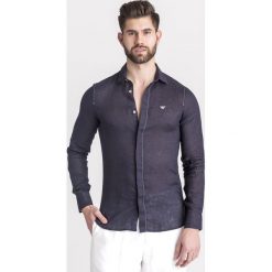 KOSZULA lniana Emporio Armani. Szare koszule męskie Emporio Armani, s, z haftami, z klasycznym kołnierzykiem, bez rękawów. Za 475,30 zł.