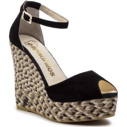 Espadryle ESPADRILLES - Spiga 22236-35935-1 Ante/Negro. Czarne espadryle damskie Espadrilles, bez wzorów, ze skóry, bez obcasa, na obcasie. W wyprzedaży za 319,00 zł.