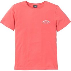 T-shirt z nadrukiem na plecach Slim Fit bonprix koralowy. Różowe koszulki męskie bonprix, s, z nadrukiem, z okrągłym kołnierzem, bez rękawów. Za 37,99 zł.