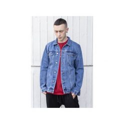 STONE WASHED DENIM TRUCKER JACKET. Niebieskie kurtki męskie The Hive, l, bez wzorów, z denimu, bez kaptura. Za 349,00 zł.