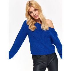 SWETER DAMSKI, Z DEKOLTEM W ŁÓDKĘ. Niebieskie swetry damskie TROLL, na zimę, m, bez wzorów, z dzianiny, z krótkim rękawem, krótkie, bez kaptura. W wyprzedaży za 39,99 zł.