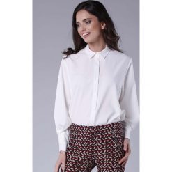 Ecru Luźna Koszula z Balonowym Rękawem. Szare koszule damskie Molly.pl, do pracy, s, bez wzorów, eleganckie, bez kołnierzyka, z długim rękawem. Za 169,90 zł.