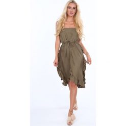 Sukienka z falbanami wiązana khaki 22369. Brązowe sukienki marki Fasardi. Za 69,00 zł.