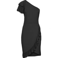 Sukienka z falbanami bonprix czarny. Czarne sukienki damskie bonprix, bez wzorów, bez kołnierzyka, bez rękawów. Za 49,99 zł.