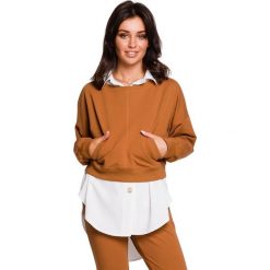 Krótka bluza - karmelowa. Bluzy damskie BE, s, bez wzorów, z elastanu, z krótkim rękawem, długie, bez kaptura. W wyprzedaży za 149,00 zł.