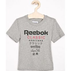 Reebok Classic - T-shirt dziecięcy 104-164 cm. Szare t-shirty chłopięce Reebok Classic, z nadrukiem, z bawełny, bez rękawów. W wyprzedaży za 49,90 zł.