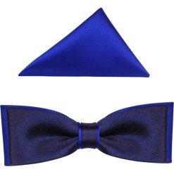 Granatowo - niebieska muszka slim z poszetką B37. Niebieskie muszki męskie Modini Moda Męska, na co dzień, bez wzorów, z tkaniny, eleganckie. Za 45,00 zł.