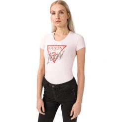 Guess Icon Koszulka Beżowy. Brązowe koszulki damskie Guess, s, z nadrukiem, z elastanu, bez kołnierzyka. Za 175,95 zł.