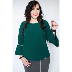 Bluzka Ida w kolorze zieleni koraliki OVERSIZE MODA XXL. Żółte bluzki damskie Moda Size Plus Iwanek, xxl, z aplikacjami, z elastanu, eleganckie, z okrągłym kołnierzem, bez rękawów. Za 109,90 zł.